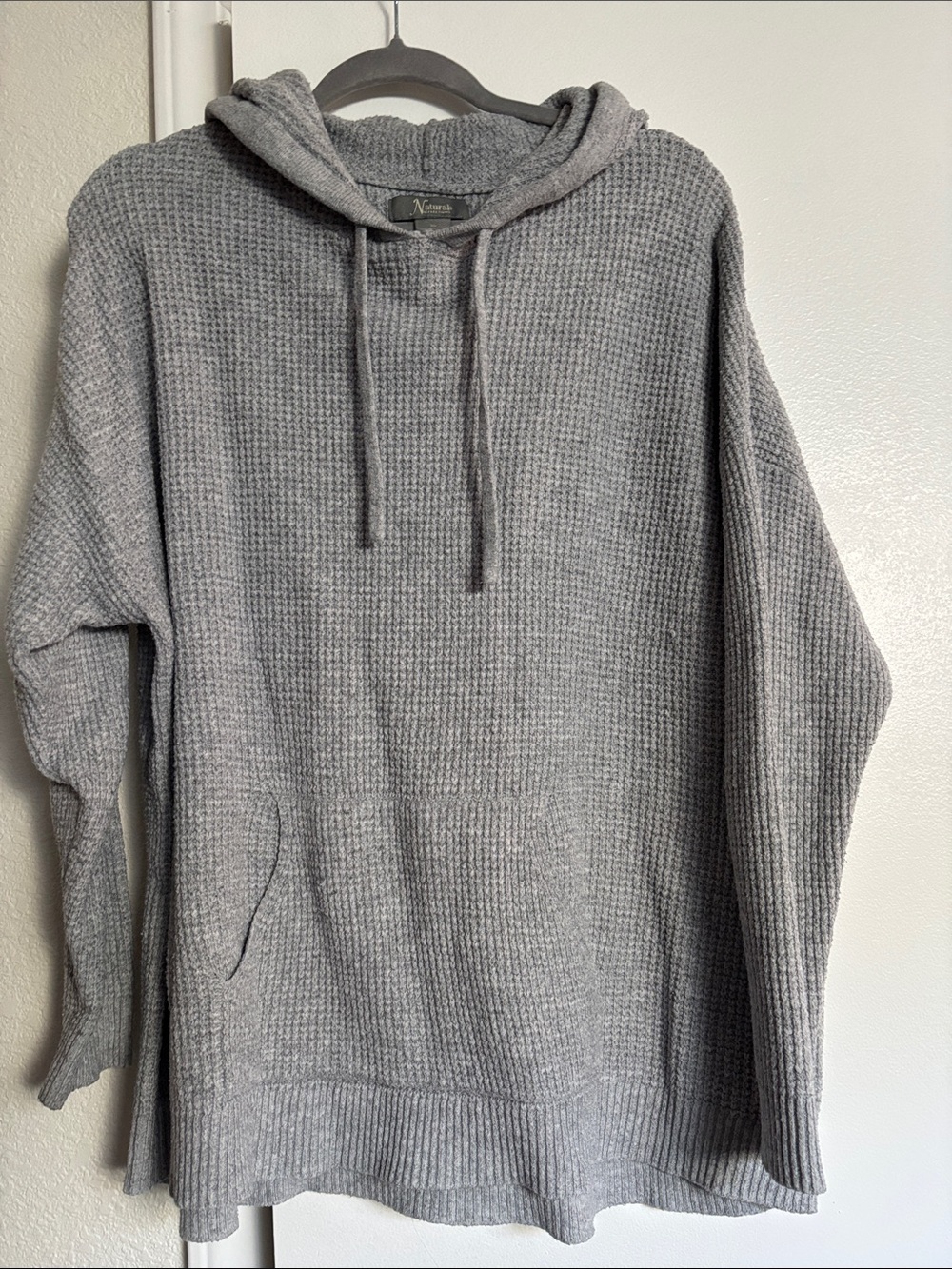 Natural Reflections Gray Waffle Knit Hoodie Pullover